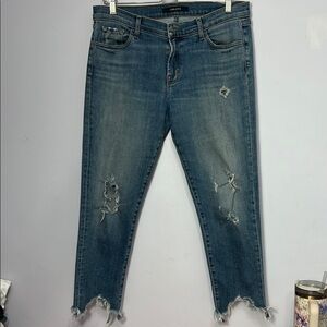 J Brand Blue Ankle Cropped Distressed Jeans